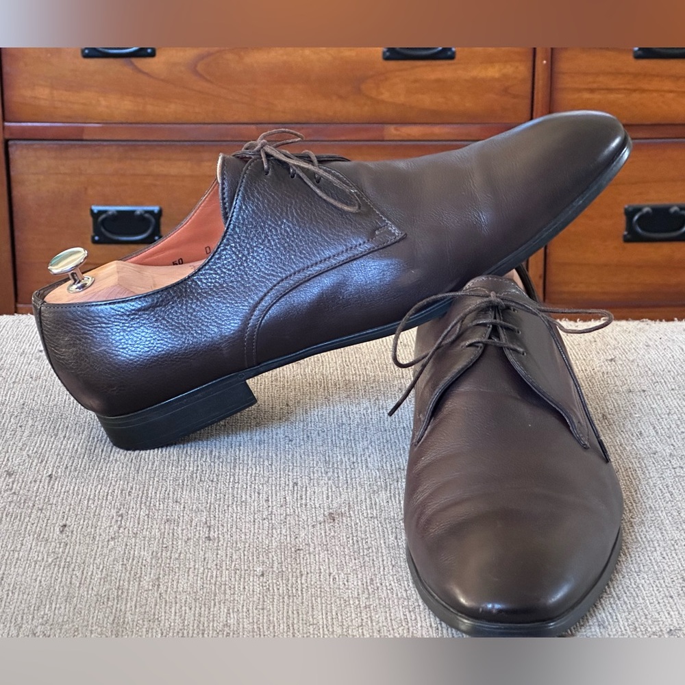 Santoni Plain Toe Brown Leather Men’s Oxford Dress Shoes Size 13 D - Picture 7 of 14